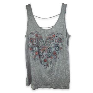 Maurices Gray Floral Heart Graphic Tank Size 0